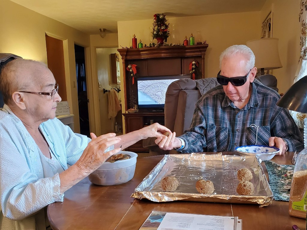 December 2020, mom and Verne helping make Christmas cookies