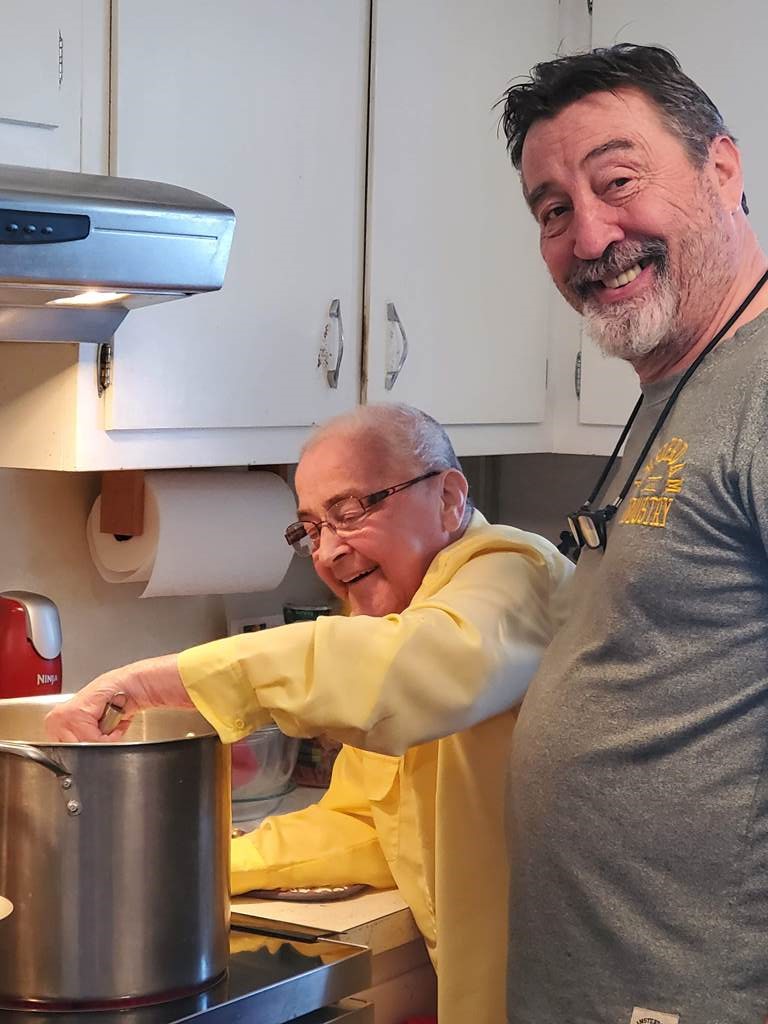 December 2020, mom and John cooking