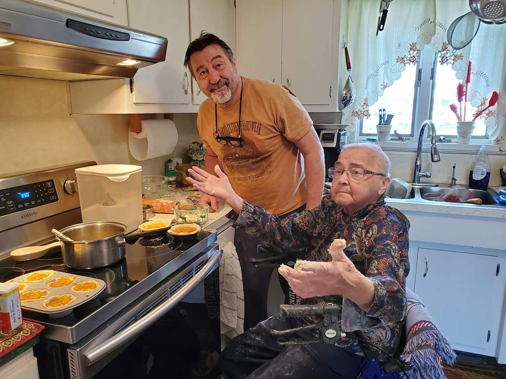 January 2021, mom and John cooking