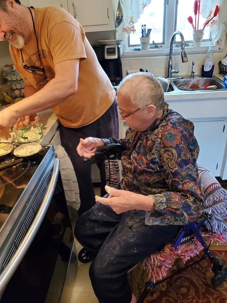 January 2021, mom and John cooking