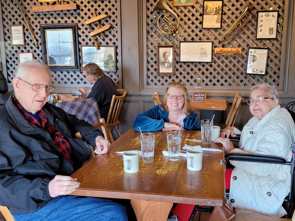 March 3, 2021, Cracker Barrel, Peg's last outing.