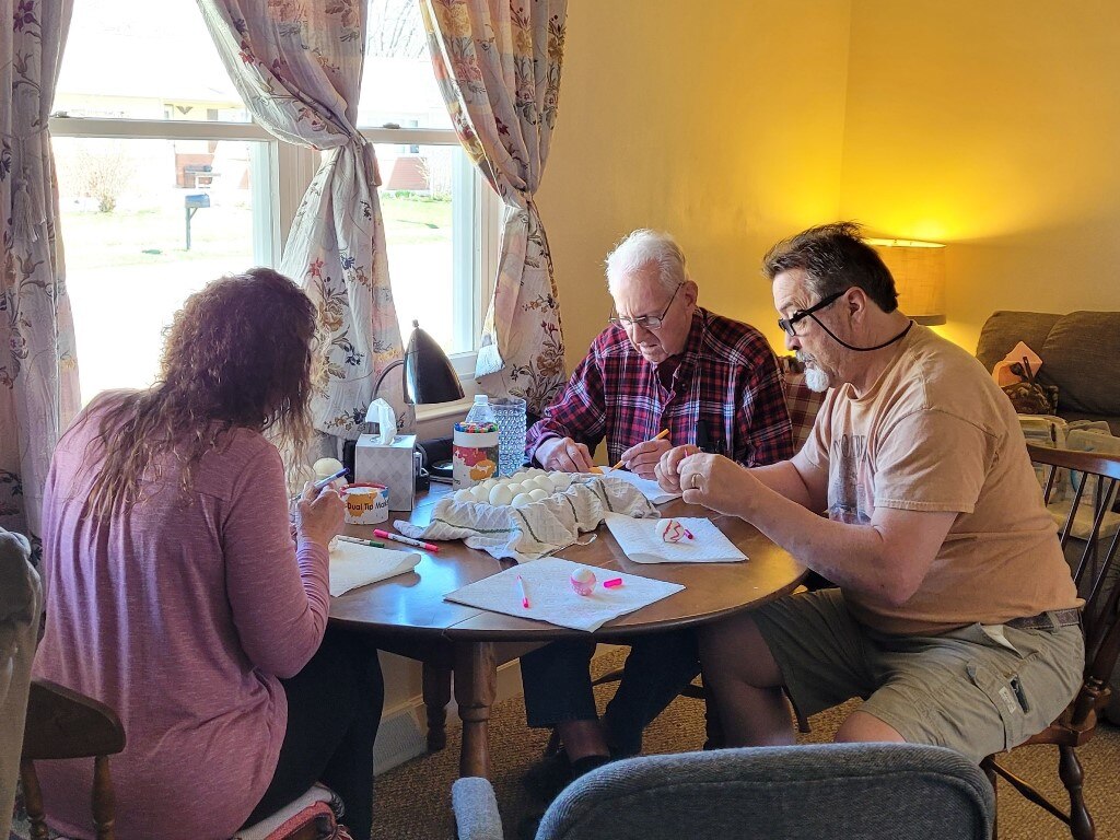 March 30, 2021, the day before mom passes away. We distract ourselves with painting Easter Eggs.